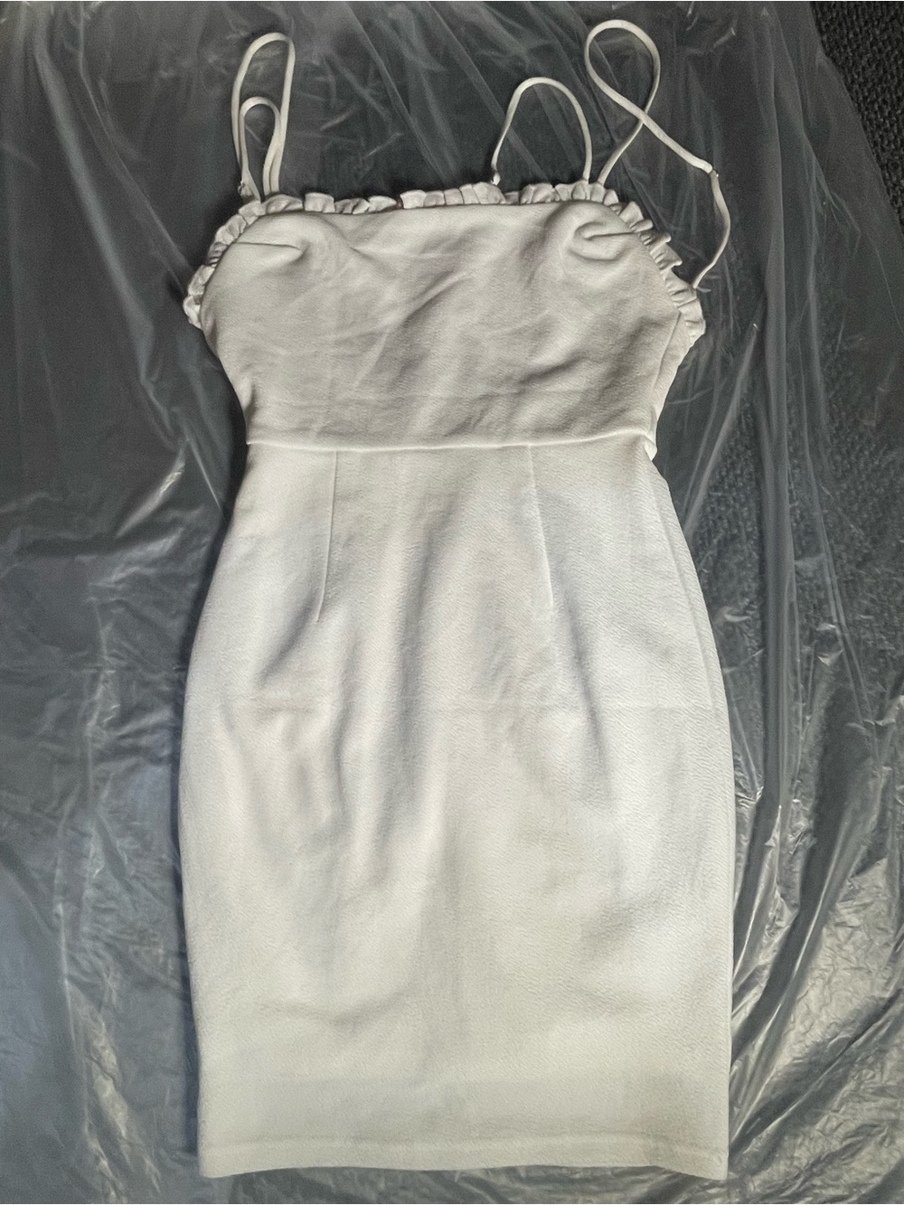 Selfie Leslie White Mini Dress with Ruffle Spaghetti Strap Women's small New